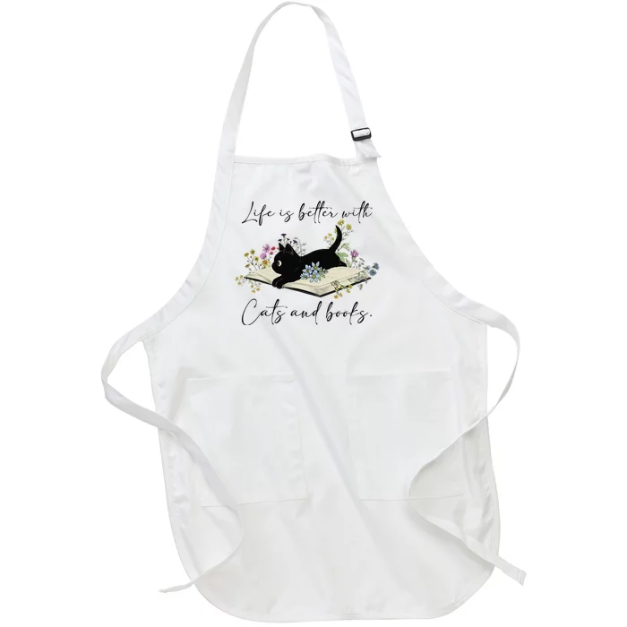 Cat Book For  Life Is Better With Cats And Books Full-Length Apron With Pocket