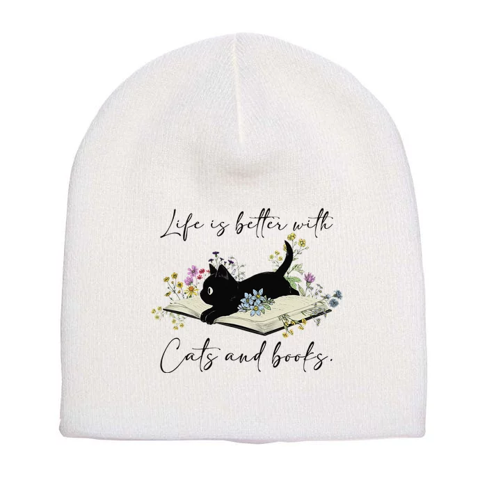 Cat Book For  Life Is Better With Cats And Books Short Acrylic Beanie