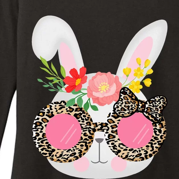 Cute Bunny Face Leopard Glasses Easter Womens CVC Long Sleeve Shirt