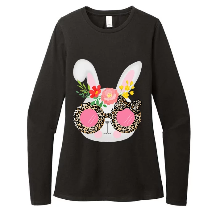 Cute Bunny Face Leopard Glasses Easter Womens CVC Long Sleeve Shirt