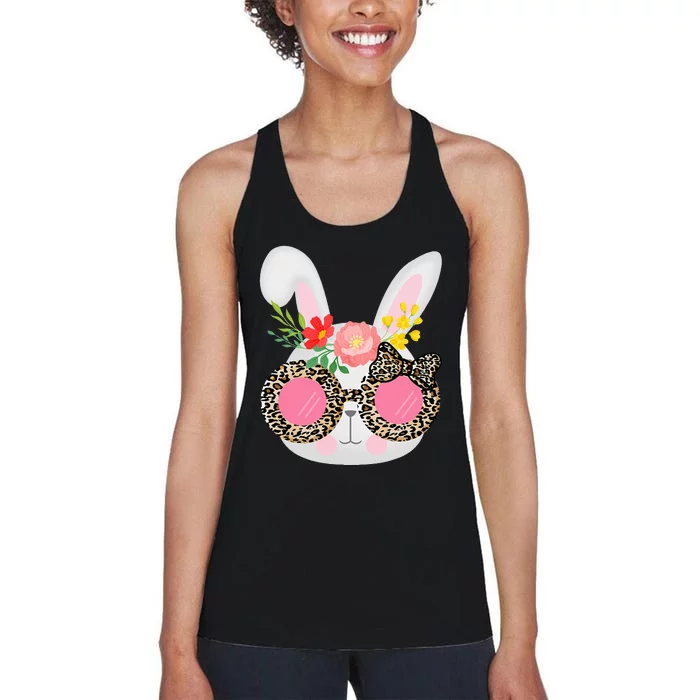 Cute Bunny Face Leopard Glasses Easter Women's Racerback Tank