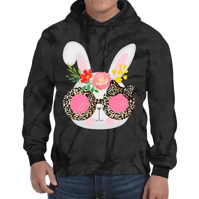 Cute Bunny Face Leopard Glasses Easter Tie Dye Hoodie