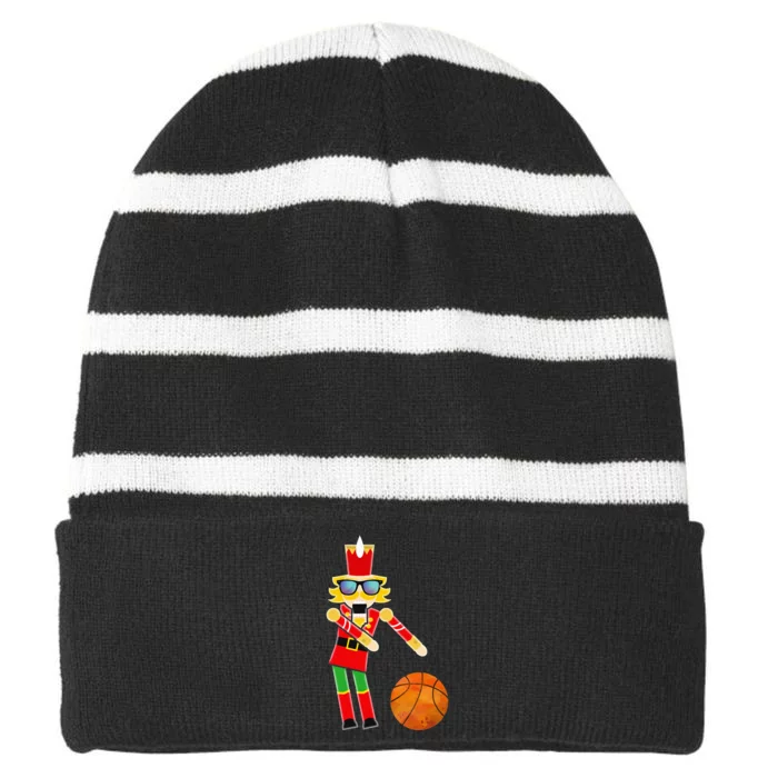 Christmas Basketball Flossing Nutcracker Striped Beanie with Solid Band