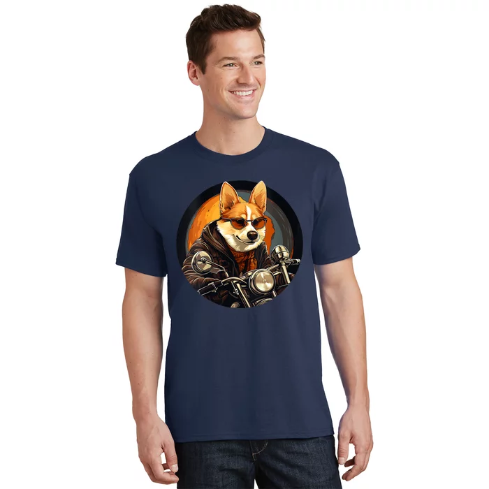 Corgi Biker Funny Dog Motorcycle VNeck T-Shirt