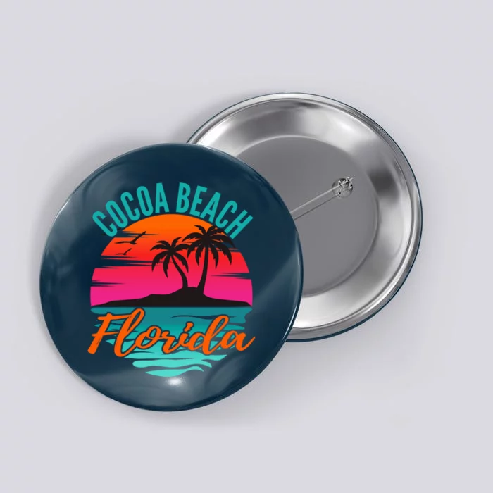 Cocoa Beach Florida Palm Tree Island Pink Sunset Button