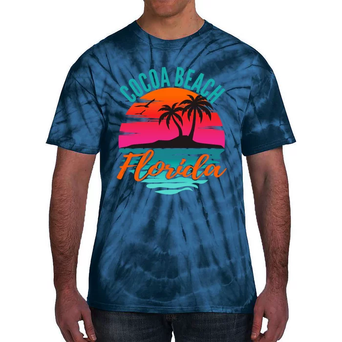 Cocoa Beach Florida Palm Tree Island Pink Sunset Tie-Dye T-Shirt