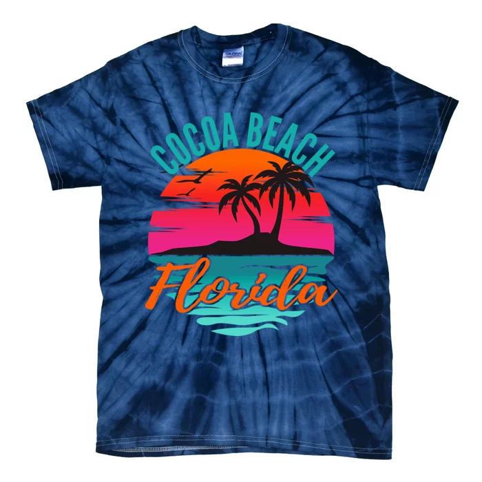 Cocoa Beach Florida Palm Tree Island Pink Sunset Tie-Dye T-Shirt