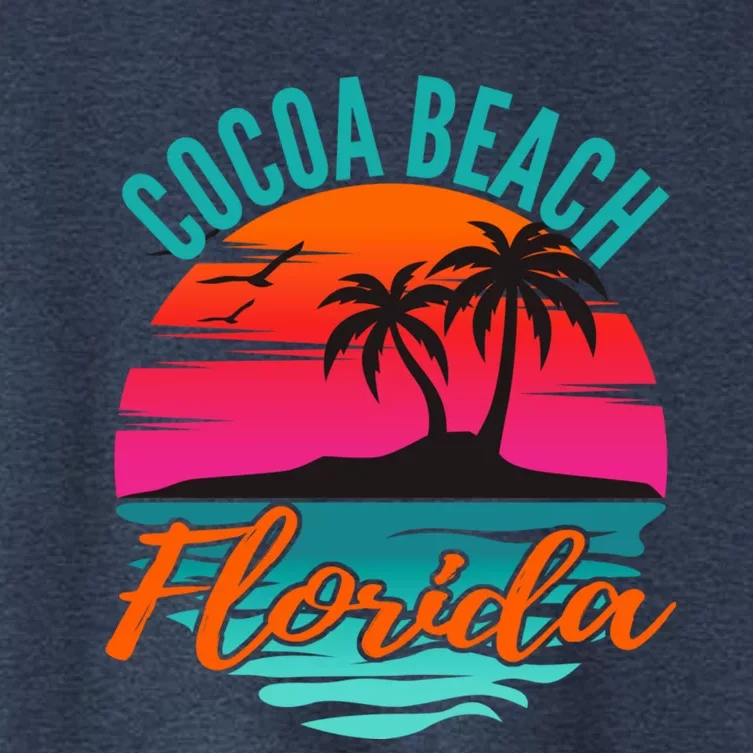 Cocoa Beach Florida Palm Tree Island Pink Sunset Women's Crop Top Tee