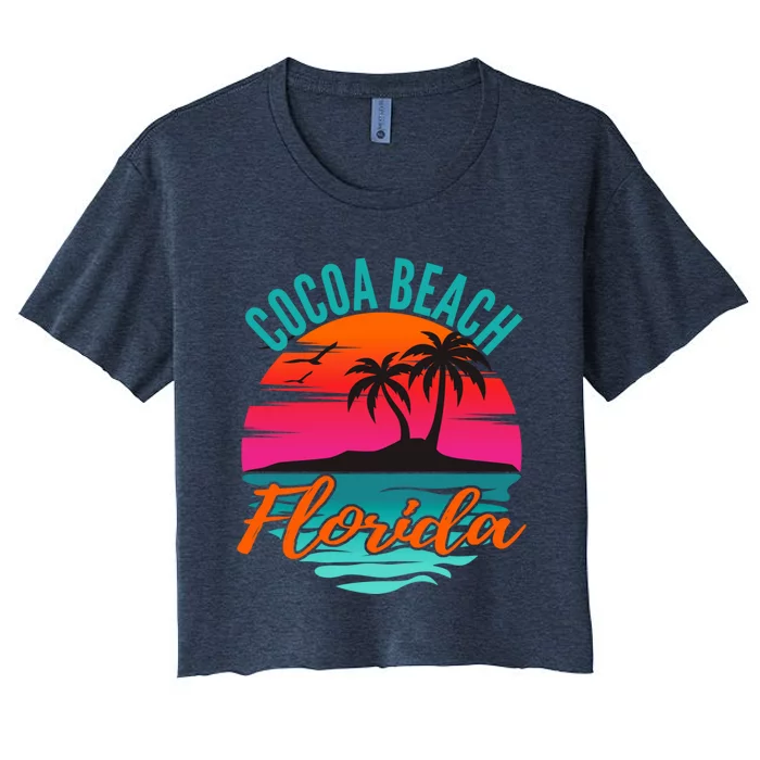 Cocoa Beach Florida Palm Tree Island Pink Sunset Women's Crop Top Tee