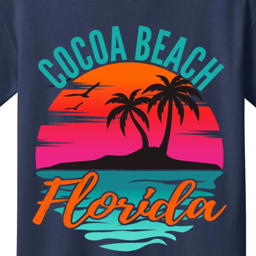 Cocoa Beach Florida Palm Tree Island Pink Sunset Kids T-Shirt