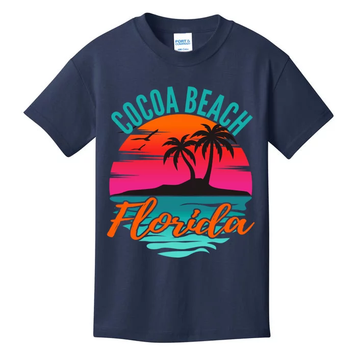 Cocoa Beach Florida Palm Tree Island Pink Sunset Kids T-Shirt