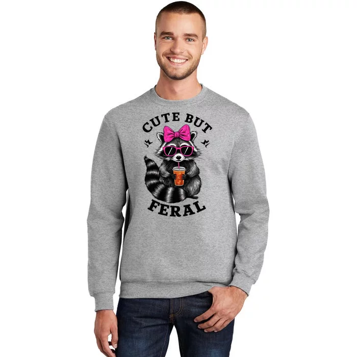 Cute But Feral Funny Colorful Raccoon With Sunglasses Tall Sweatshirt