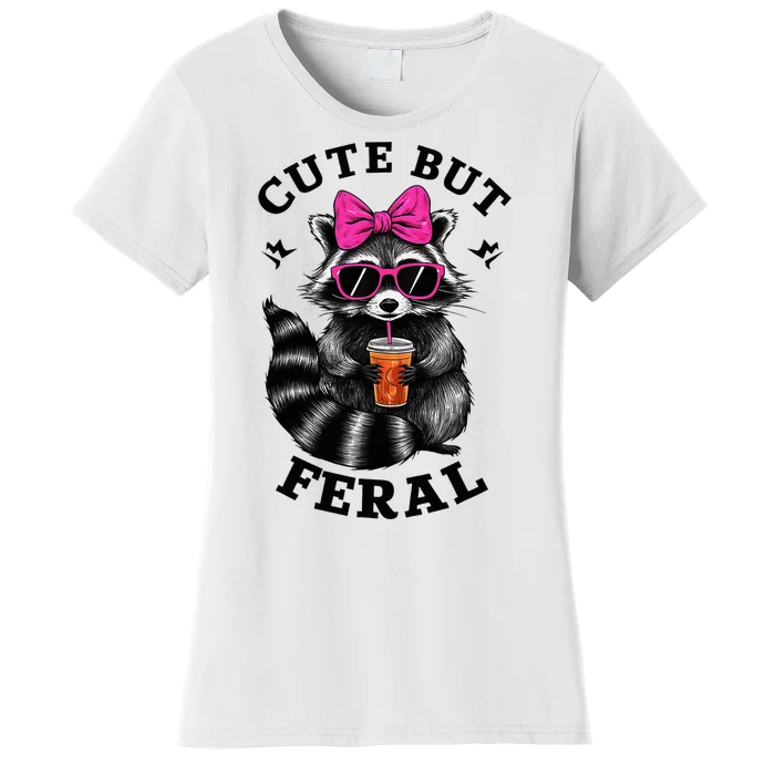 Cute But Feral Funny Colorful Raccoon With Sunglasses Women's T-Shirt