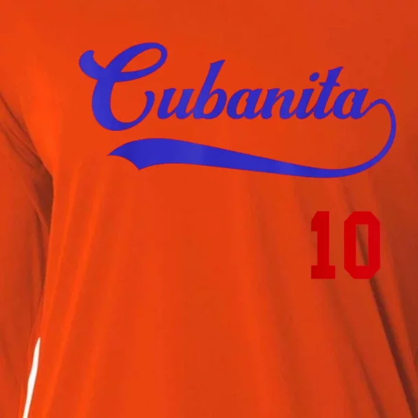 Cubanita Baseball Flag Souvenir Cubana Cuba Women Girl Cooling Performance Long Sleeve Crew