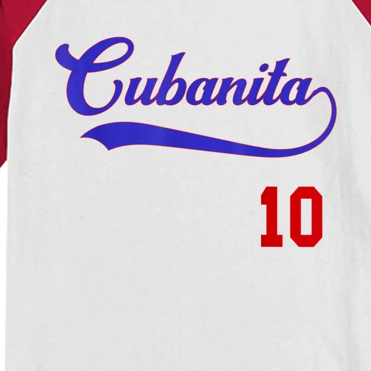 Cubanita Baseball Flag Souvenir Cubana Cuba Women Girl Kids Colorblock Raglan Jersey