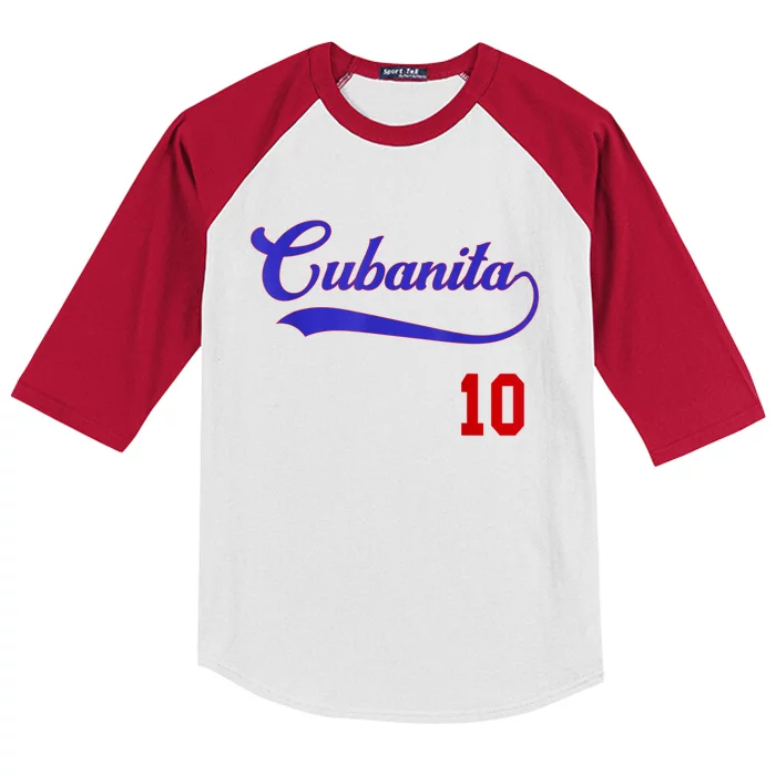 Cubanita Baseball Flag Souvenir Cubana Cuba Women Girl Kids Colorblock Raglan Jersey