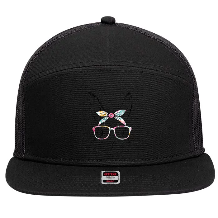 Cute Bunny Face Floral Glasses Headband Happy Easter Day 7 Panel Mesh Trucker Snapback Hat