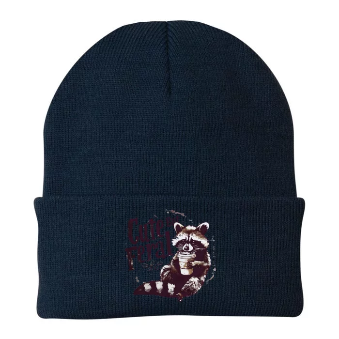 Cute But Feral Funny Sarcastic Snarky Funny Raccoon Knit Cap Winter Beanie