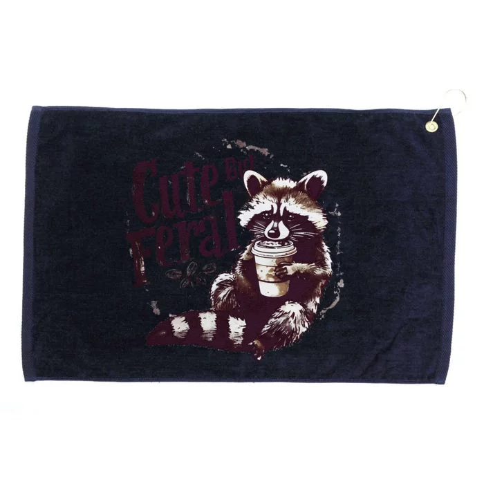 Cute But Feral Funny Sarcastic Snarky Funny Raccoon Grommeted Golf Towel