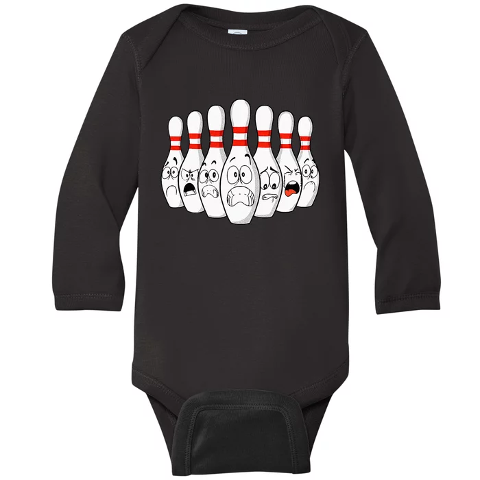 Cartoon Bowling Funny Scared Bowling Pins Baby Long Sleeve Bodysuit