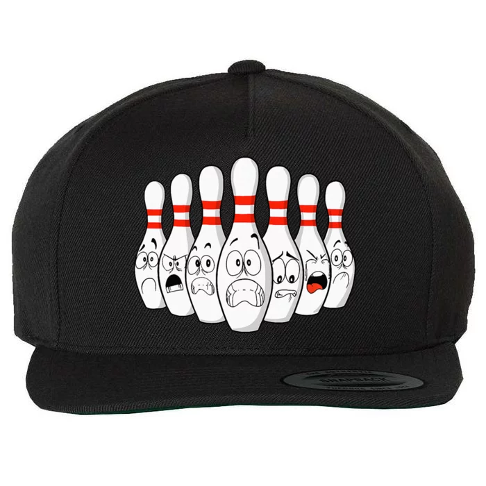 Cartoon Bowling Funny Scared Bowling Pins Wool Snapback Cap