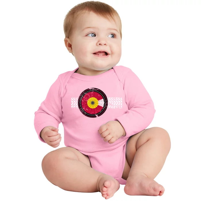 Colorado Bike Flag Mountain Bike Biking Cyclist Cycling Baby Long Sleeve Bodysuit