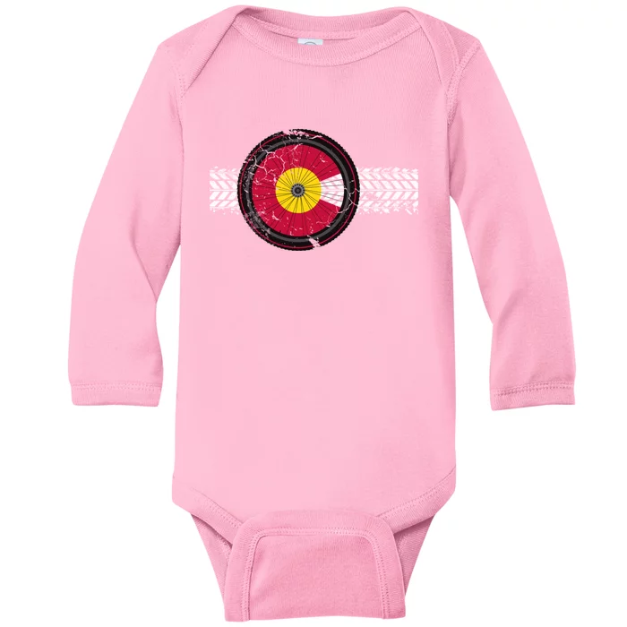 Colorado Bike Flag Mountain Bike Biking Cyclist Cycling Baby Long Sleeve Bodysuit