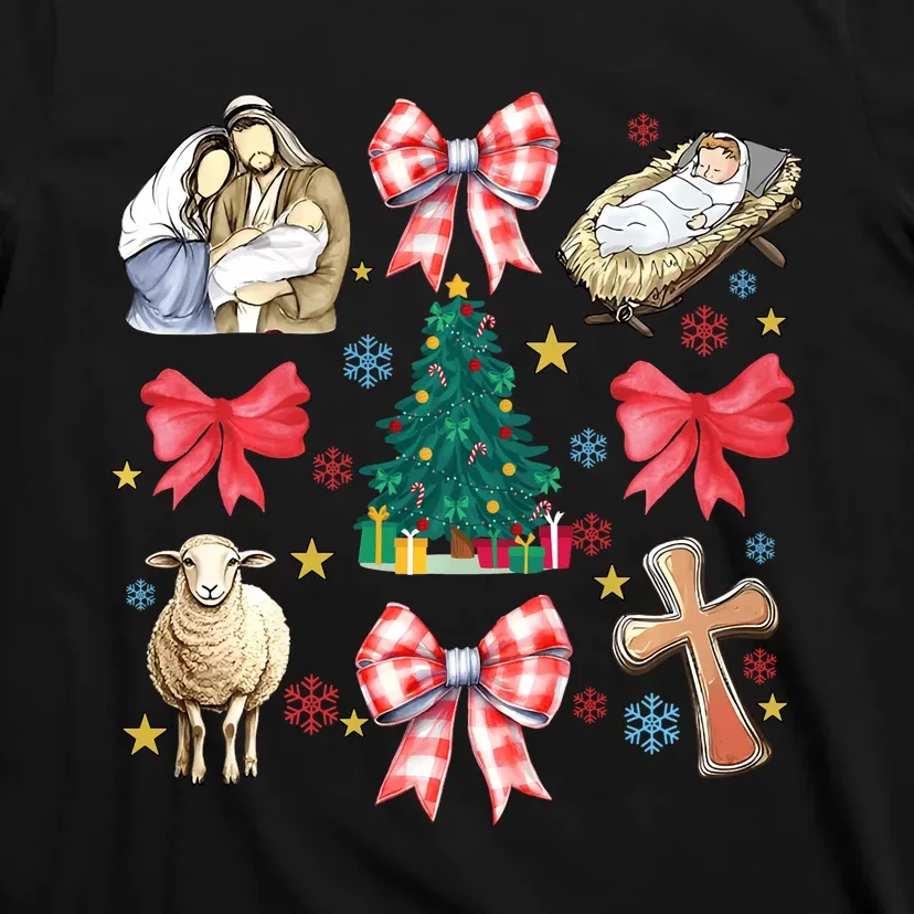 Coquette Bow Funny Baby Jesus Christmas Bible Verse Xmas T-Shirt