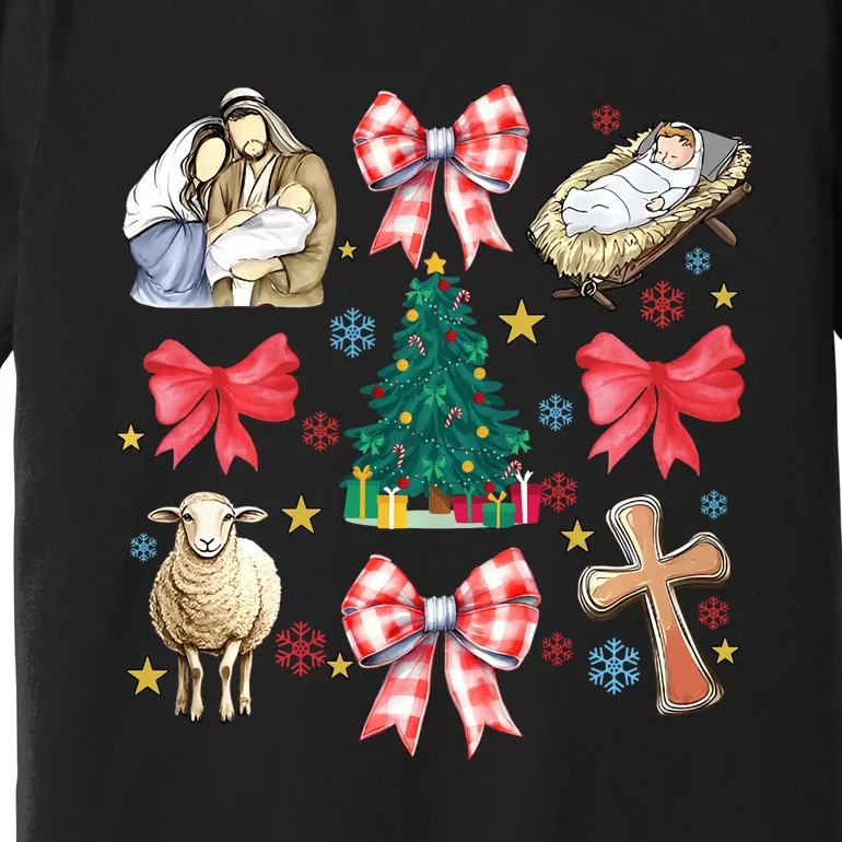 Coquette Bow Funny Baby Jesus Christmas Bible Verse Xmas Premium T-Shirt