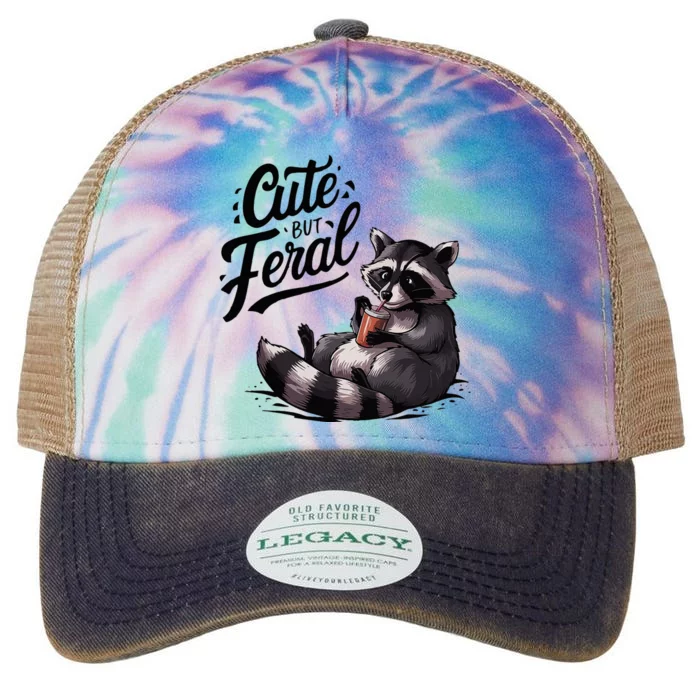 Cute But Feral Funny And Wild Raccoon Design Legacy Tie Dye Trucker Hat