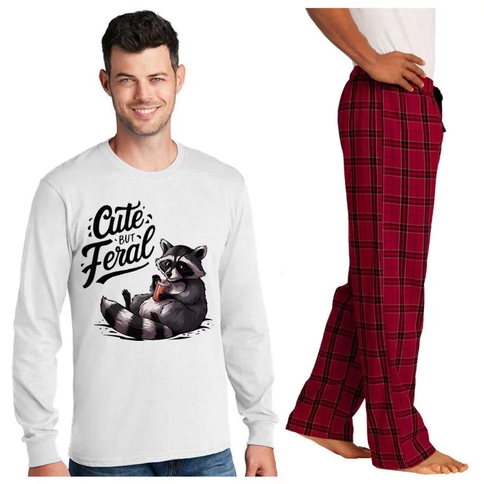 Cute But Feral Funny And Wild Raccoon Design Long Sleeve Pajama Set