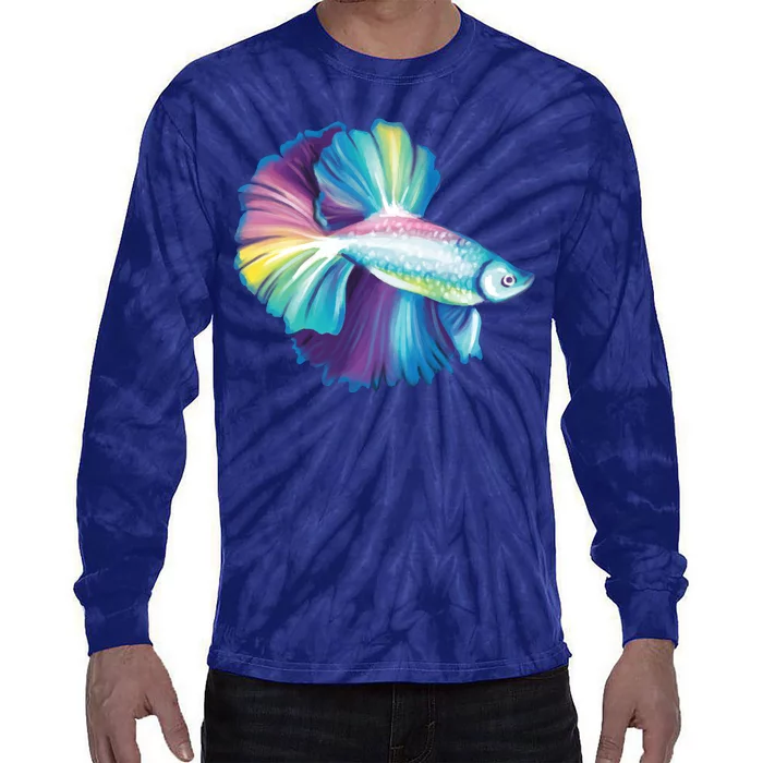 Colorful Betta Fish Swimming Tie-Dye Long Sleeve Shirt