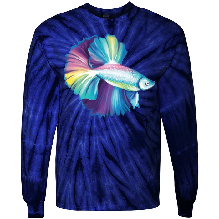 Colorful Betta Fish Swimming Tie-Dye Long Sleeve Shirt