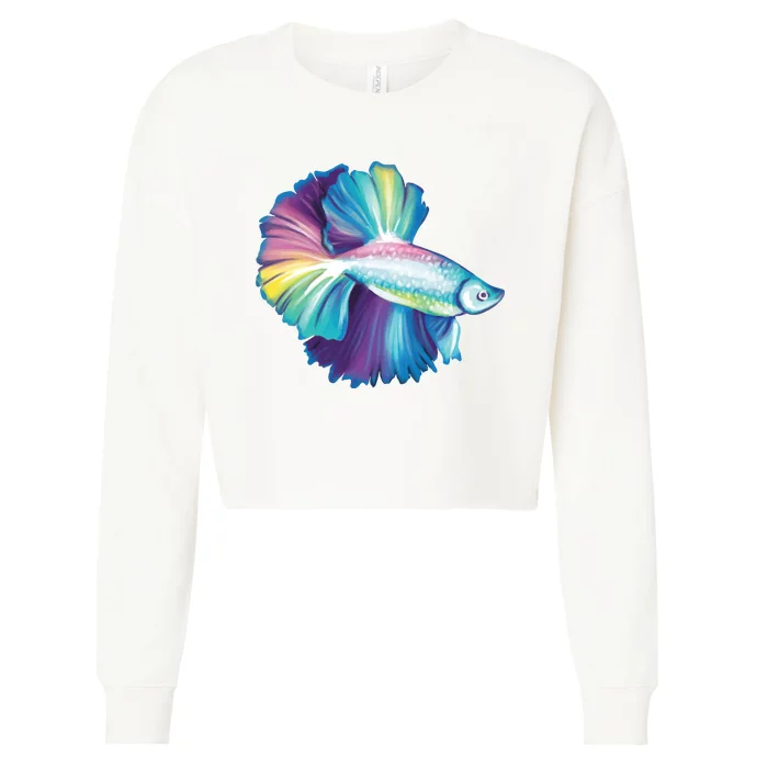 Colorful Betta Fish Swimming Cropped Pullover Crew