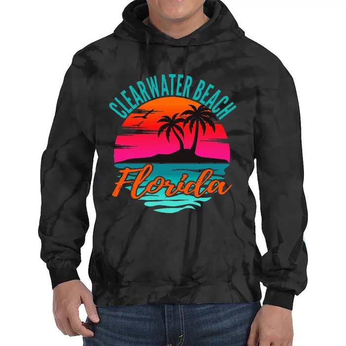 Clearwater Beach Florida Palm Tree Island Pink Tie Dye Hoodie