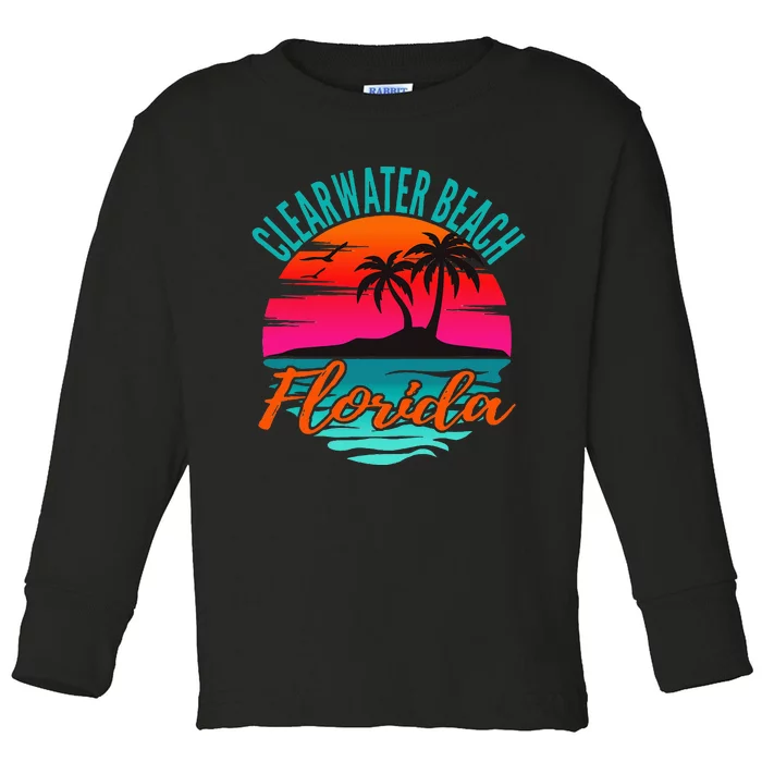 Clearwater Beach Florida Palm Tree Island Pink Toddler Long Sleeve Shirt