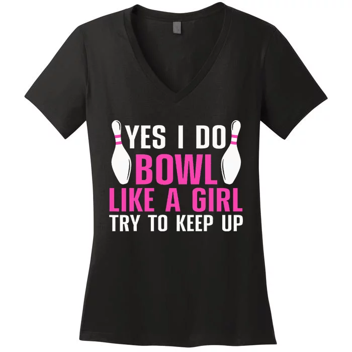 Cute Bowling For Women Bowler Spare Me Ladies Bowling Women's V-Neck T-Shirt