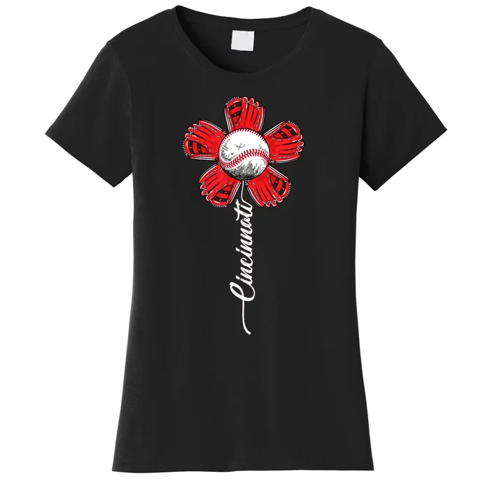 Cincinnati Baseball Flower Vintage Baseball Fans Women's T-Shirt