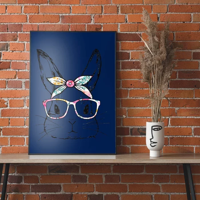 Cute Bunny Face Floral Glasses Headband Happy Easter Day Poster