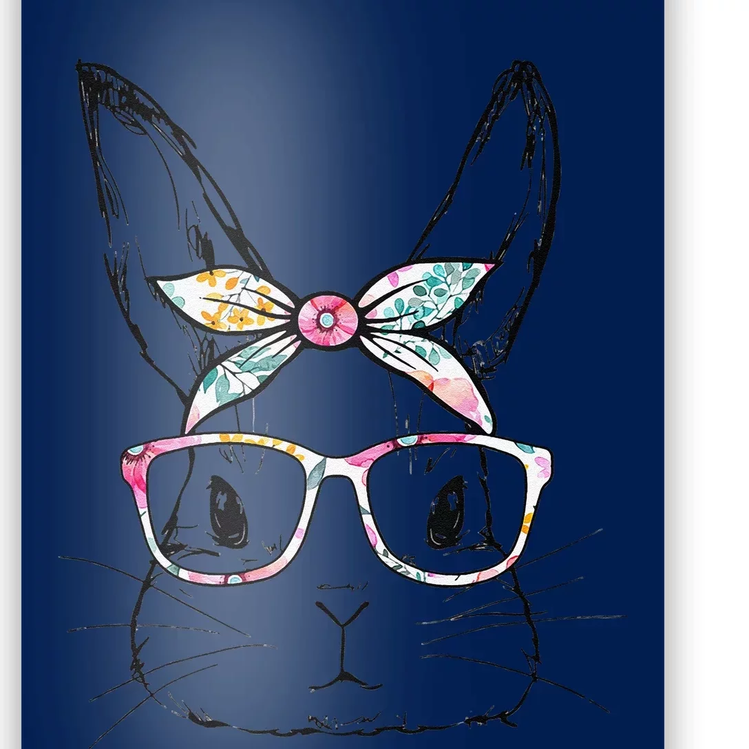 Cute Bunny Face Floral Glasses Headband Happy Easter Day Poster