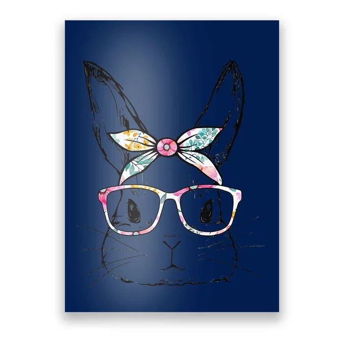 Cute Bunny Face Floral Glasses Headband Happy Easter Day Poster