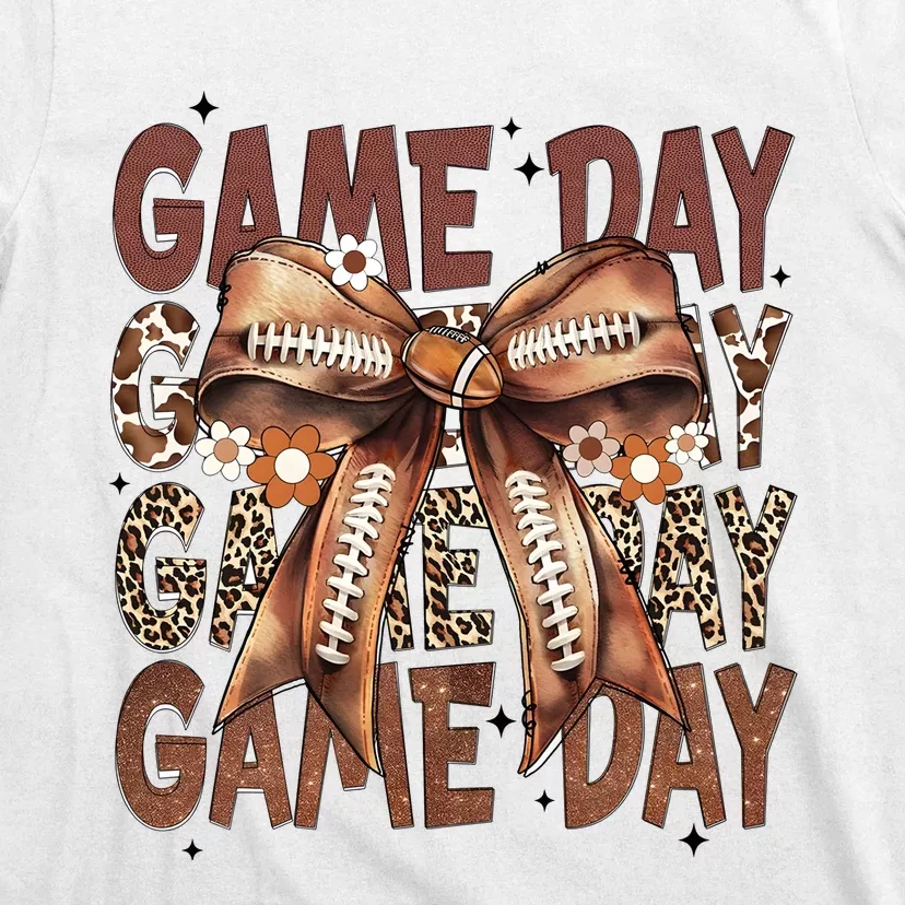 Coquette Bow Floral Football Season T-Shirt