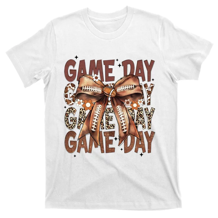 Coquette Bow Floral Football Season T-Shirt