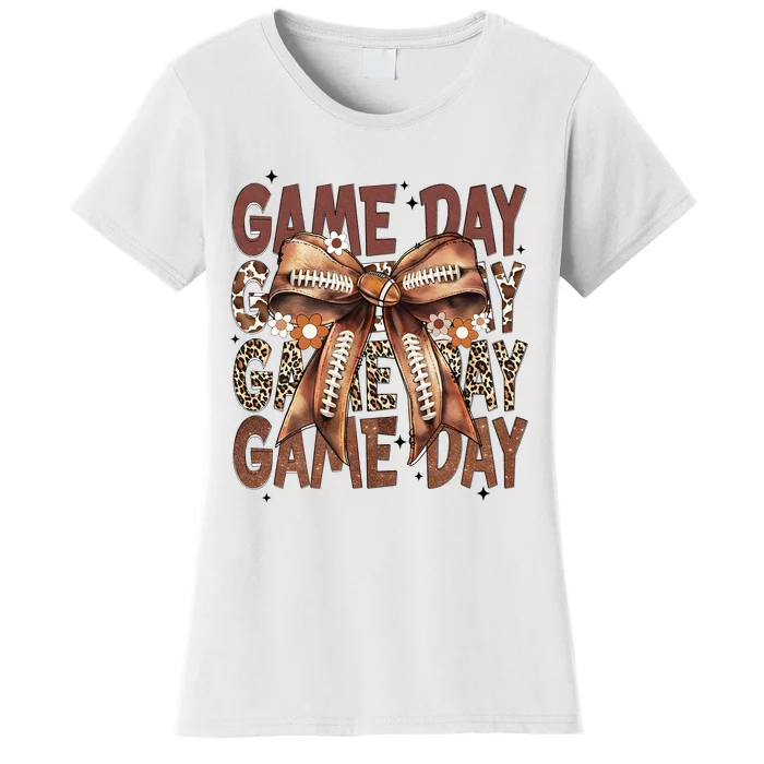 Coquette Bow Floral Football Season Women's T-Shirt