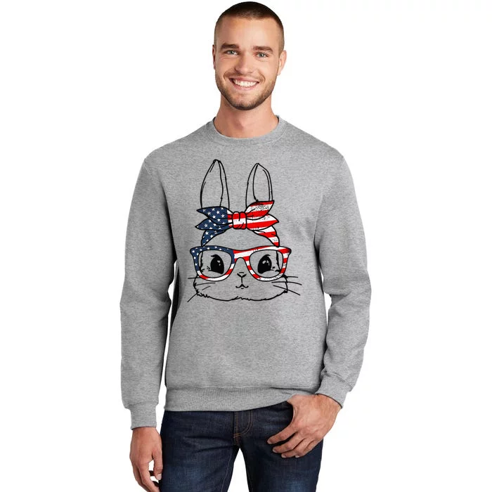 Cute Bunny Face American US FLag happy Easter Day Tall Sweatshirt