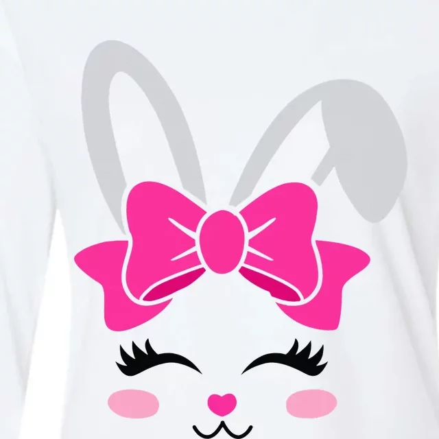 Cute Bunny Face Bow Tie Easter Day egg hunt Womens Cotton Relaxed Long Sleeve T-Shirt