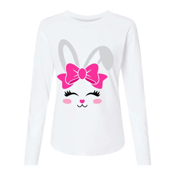 Cute Bunny Face Bow Tie Easter Day egg hunt Womens Cotton Relaxed Long Sleeve T-Shirt