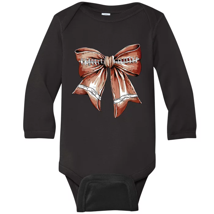 Coquette Bow Funny Football Lover Game Day Football Mom Life Baby Long Sleeve Bodysuit