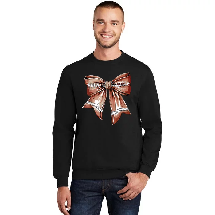 Coquette Bow Funny Football Lover Game Day Football Mom Life Tall Sweatshirt