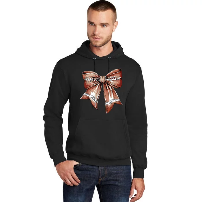 Coquette Bow Funny Football Lover Game Day Football Mom Life Tall Hoodie